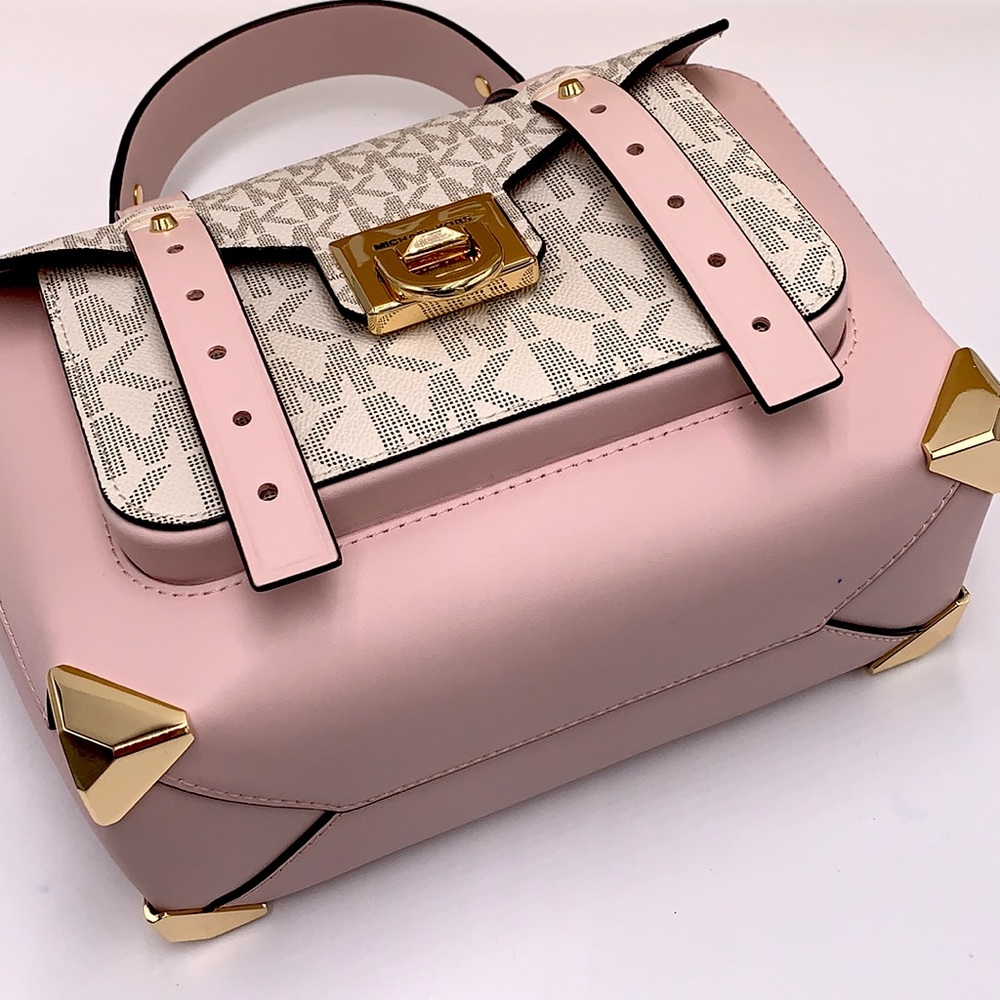 MICHAEL KORS 
Manhattan Medium Leather and Logo Satchel POWDER BLUSH MULTI COLOR - Picture 13 of 13